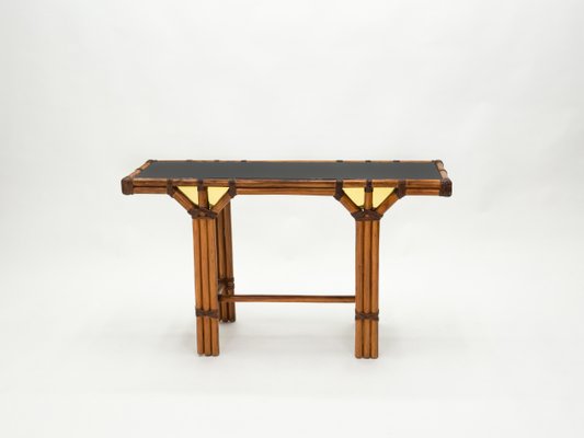 Bamboo, Brass and Opal Glass Console Table, 1970s-YJA-985428