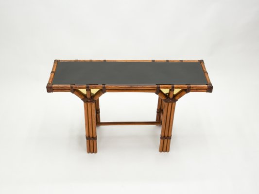 Bamboo, Brass and Opal Glass Console Table, 1970s-YJA-985428