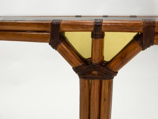 Bamboo, Brass and Opal Glass Console Table, 1970s-YJA-985428