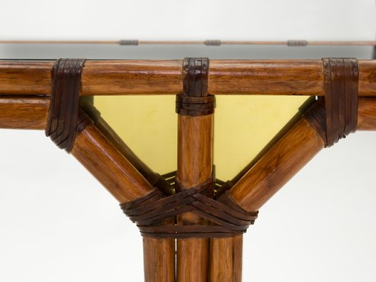 Bamboo, Brass and Opal Glass Console Table, 1970s-YJA-985428