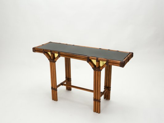 Bamboo, Brass and Opal Glass Console Table, 1970s-YJA-985428