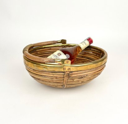 Bamboo & Brass Basket Bowl, Italy, 1970s-LYQ-1171242