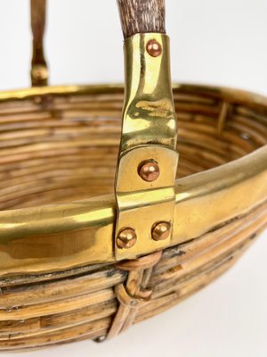 Bamboo & Brass Basket Bowl, Italy, 1970s-LYQ-1171242