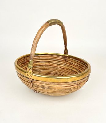 Bamboo & Brass Basket Bowl, Italy, 1970s-LYQ-1171242