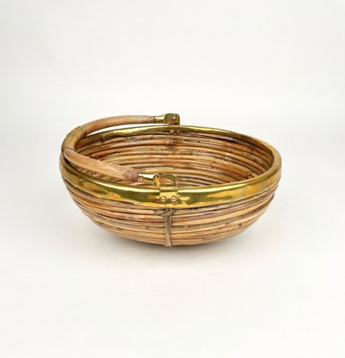 Bamboo & Brass Basket Bowl, Italy, 1970s-LYQ-1171242