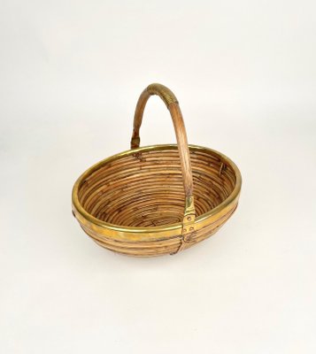 Bamboo & Brass Basket Bowl, Italy, 1970s-LYQ-1171242