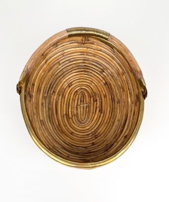 Bamboo & Brass Basket Bowl, Italy, 1970s-LYQ-1171242