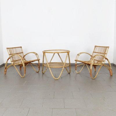 Bamboo Chairs and Coffee Table, Set of 3-JUN-1787957