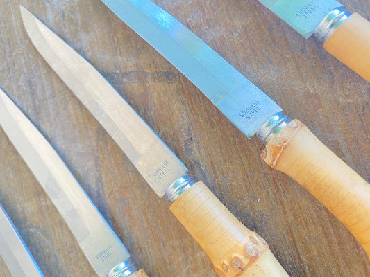 Bamboo Cheese Knives, France, 1960s, Set of 6-UR-1342400