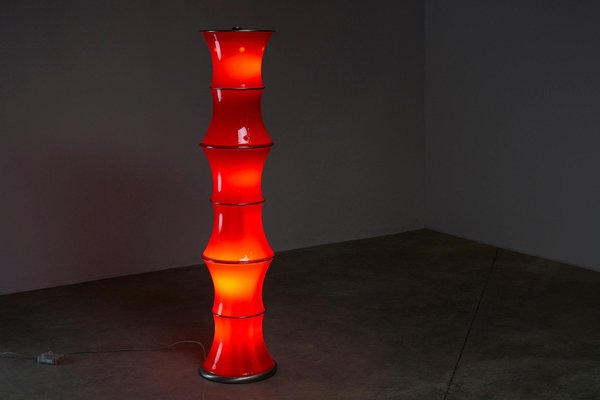 Bamboo Floor Lamp in Red Glass, 1990s-POG-1758566