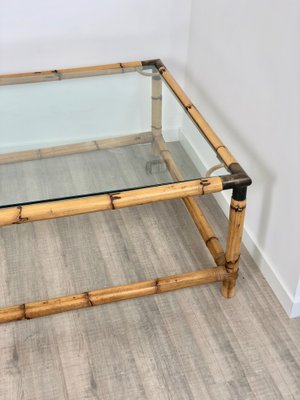 Bamboo, Glass & Brass Coffee Side Table, Italy, 1960s-LYQ-1171280