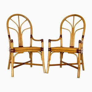 Bamboo & Leather Armchairs, 1970s, Set of 2-NPC-1329159