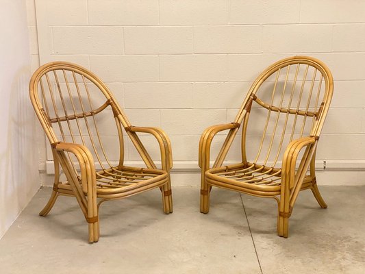 Bamboo & Leather Armchairs, 1980s, Set of 2-NPC-1332339