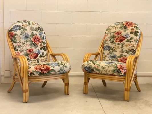 Bamboo & Leather Armchairs, 1980s, Set of 2-NPC-1332339