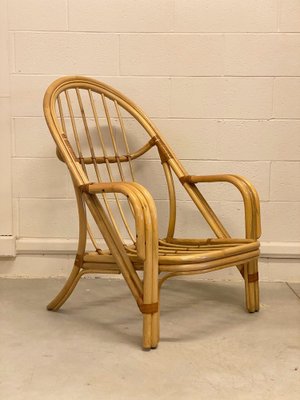 Bamboo & Leather Armchairs, 1980s, Set of 2-NPC-1332339