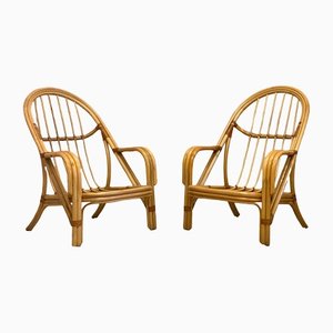 Bamboo & Leather Armchairs, 1980s, Set of 2-NPC-1332339