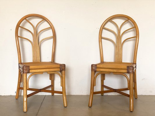 Bamboo & Leather Dining Chairs, 1970s, Set of 2-NPC-1329157