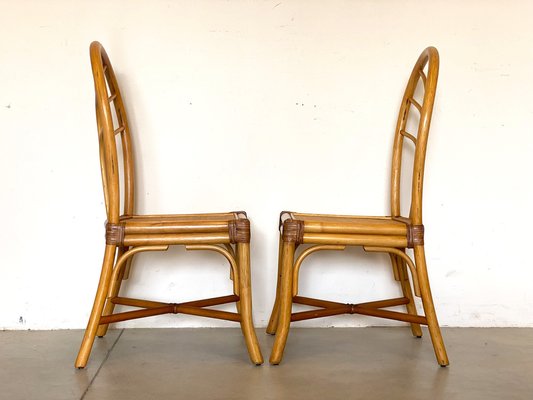 Bamboo & Leather Dining Chairs, 1970s, Set of 2-NPC-1329157