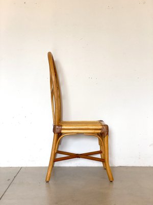 Bamboo & Leather Dining Chairs, 1970s, Set of 3-NPC-1329161