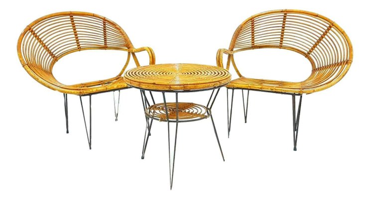 Bamboo Lounge Chairs and Table by Janine Abraham & Dirk Jan Rol, 1950s, Set of 3-FIP-1154786