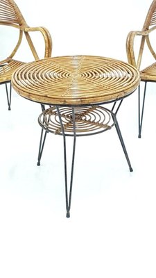 Bamboo Lounge Chairs and Table by Janine Abraham & Dirk Jan Rol, 1950s, Set of 3-FIP-1154786