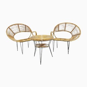 Bamboo Lounge Chairs and Table by Janine Abraham & Dirk Jan Rol, 1950s, Set of 3-FIP-1154786