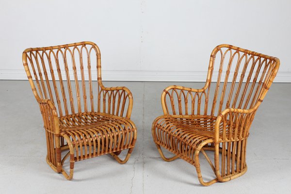 Bamboo Lounge Chairs by Tove Kindts-Larsen for R. Wengler, 1950s, Set of 2-QQ-1718258