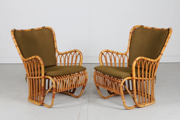 Bamboo Lounge Chairs by Tove Kindts-Larsen for R. Wengler, 1950s, Set of 2-QQ-1718258