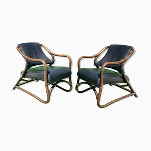 Bamboo Lounge Chairs with Skai Leather, Set of 2-BHG-1008749