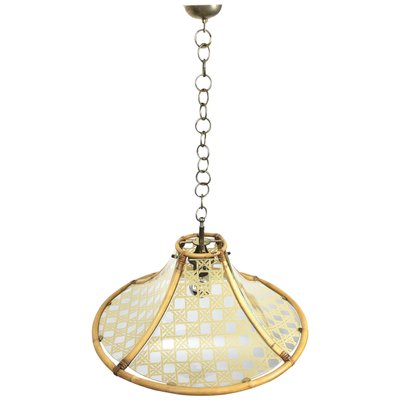 Bamboo, Metal, Glass & Rattan Pendant Light, Italy, 1960s-LYQ-1171773