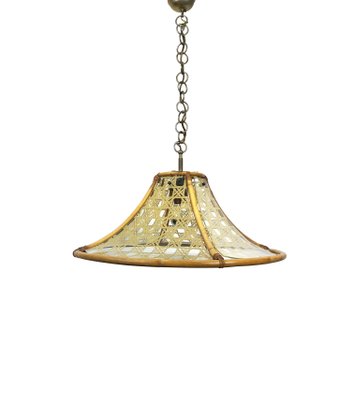 Bamboo, Metal, Glass & Rattan Pendant Light, Italy, 1960s-LYQ-1171773