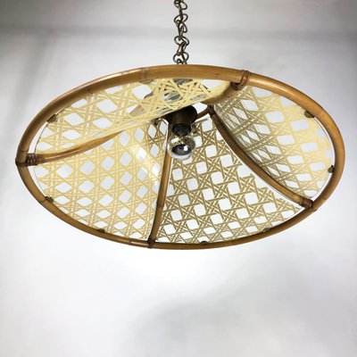 Bamboo, Metal, Glass & Rattan Pendant Light, Italy, 1960s-LYQ-1171773