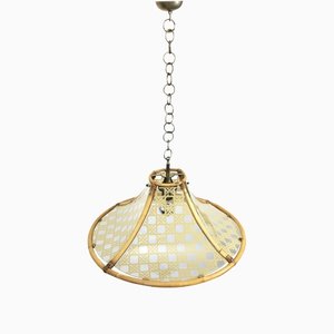 Bamboo, Metal, Glass & Rattan Pendant Light, Italy, 1960s-LYQ-1171773