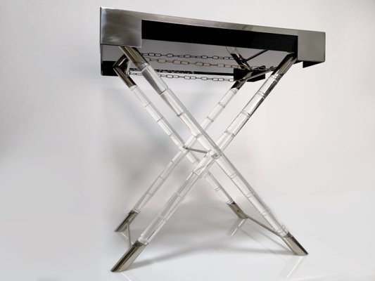 Bamboo, Methacrylate and Chrome Folding Table, 1970s-JJT-900281