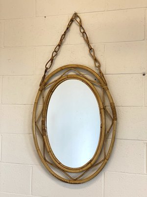 Bamboo Oval Mirror, 1970s-NPC-1700620