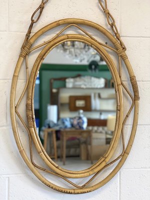 Bamboo Oval Mirror, 1970s-NPC-1700620