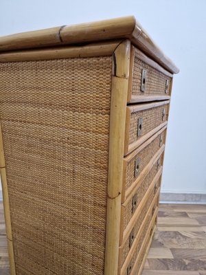 Bamboo Rattan and Brass Chest of Drawers by Dal Vera, Italy, 1970s-RKF-1823969