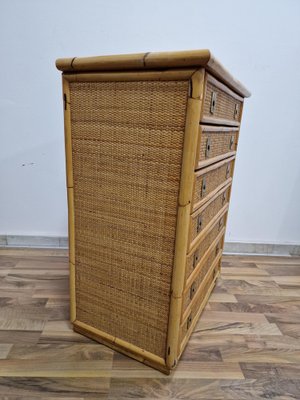 Bamboo Rattan and Brass Chest of Drawers by Dal Vera, Italy, 1970s-RKF-1823969