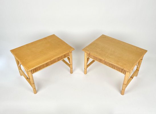 Bamboo, Rattan and Wood Coffee Tables, Italy, 1980s, Set of 2-LYQ-1331226