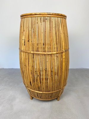 Bamboo Rattan Barrel Bar Cart Cabinet, Italy, 1960s-LYQ-1171561