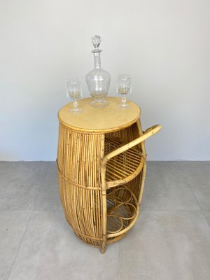 Bamboo Rattan Barrel Bar Cart Cabinet, Italy, 1960s-LYQ-1171561