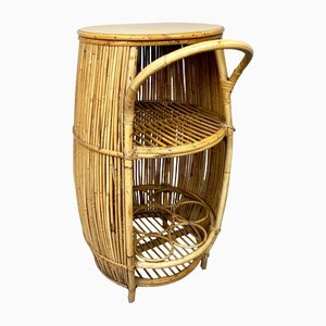 Bamboo Rattan Barrel Bar Cart Cabinet, Italy, 1960s-LYQ-1171561