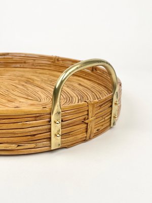 Bamboo, Rattan & Brass Oval Serving Tray, Italy, 1970s-LYQ-1174402