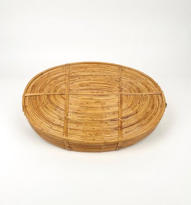 Bamboo, Rattan & Brass Oval Serving Tray, Italy, 1970s-LYQ-1174402