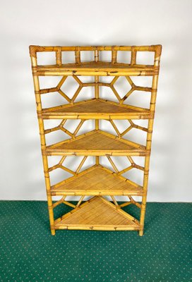 Bamboo & Rattan Corner Cupboard Bookcase from Vivai Del Sud, Italy, 1970s-LYQ-1171567