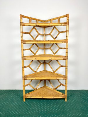 Bamboo & Rattan Corner Cupboard Bookcase from Vivai Del Sud, Italy, 1970s-LYQ-1171567