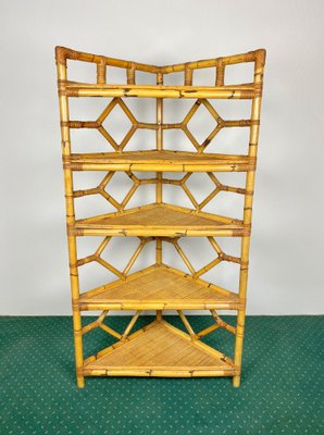 Bamboo & Rattan Corner Cupboard Bookcase from Vivai Del Sud, Italy, 1970s-LYQ-1171567