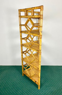 Bamboo & Rattan Corner Cupboard Bookcase from Vivai Del Sud, Italy, 1970s-LYQ-1171567