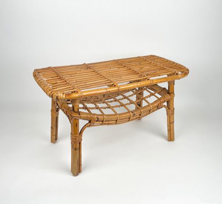 Bamboo & Rattan French Riviera Coffee Table, Italy, 1960s-LYQ-1171332