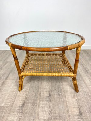 Bamboo Rattan & Frosted Glass Coffee Table, Italy, 1960s-LYQ-1171637